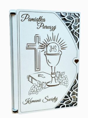 Pamiątka I Komunii Św. Kartka z upominkiem - drewniana kartka KZU1