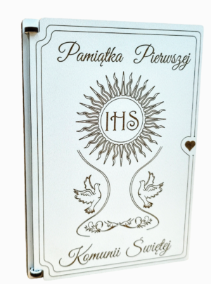 Pamiątka I Komunii Św. Kartka z upominkiem - drewniana kartka KZU2