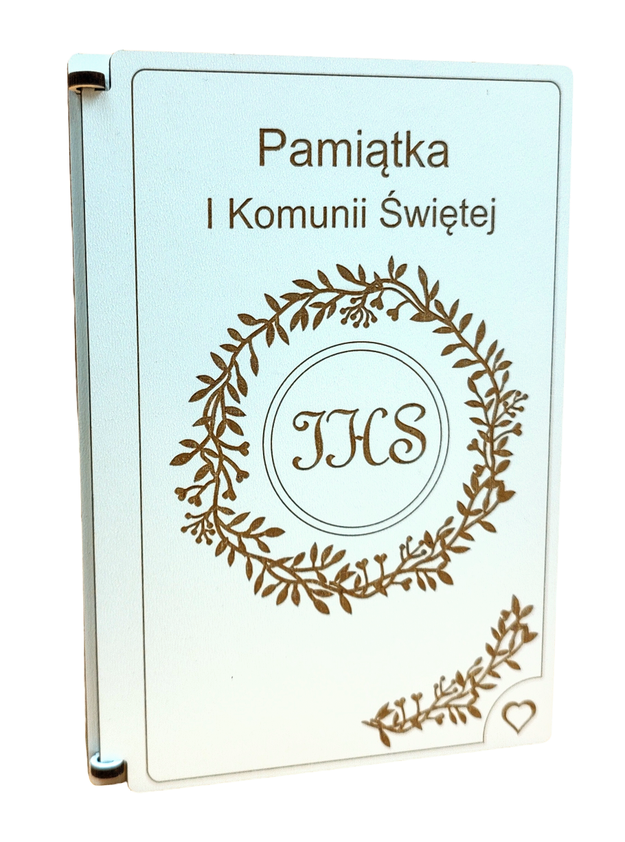 Pamiątka I Komunii Św. Kartka z upominkiem - drewniana kartka KZU4