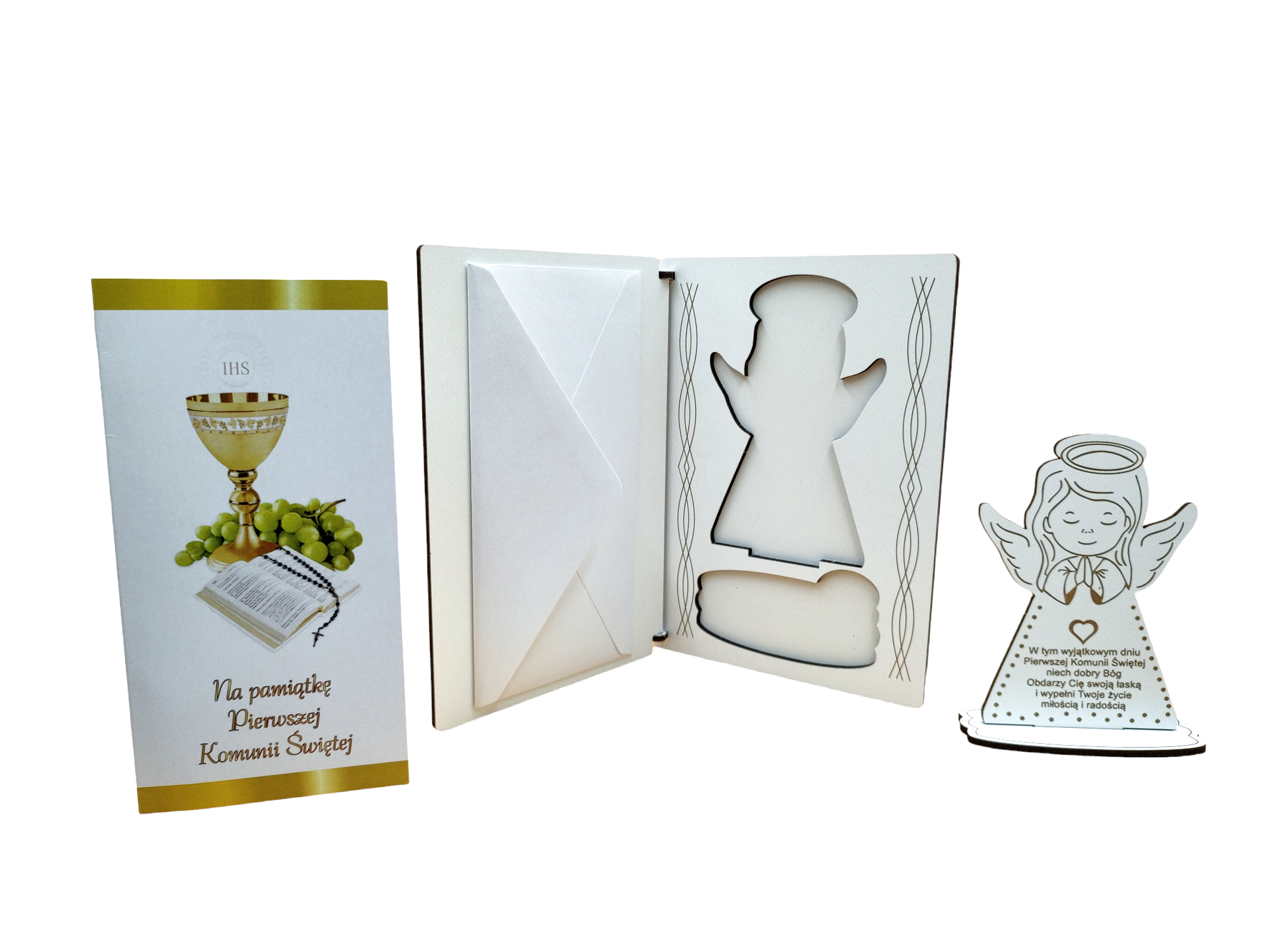 Pamiątka I Komunii Św. Kartka z upominkiem - drewniana kartka KZU4 - obrazek 3
