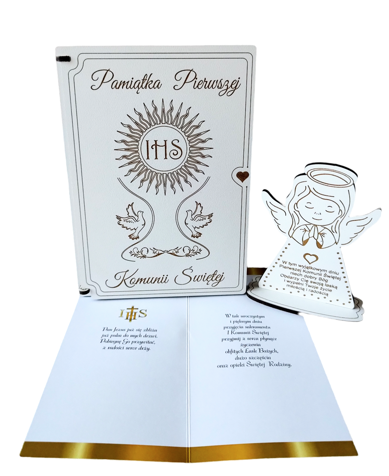 Pamiątka I Komunii Św. Kartka z upominkiem - drewniana kartka KZU2 - obrazek 2