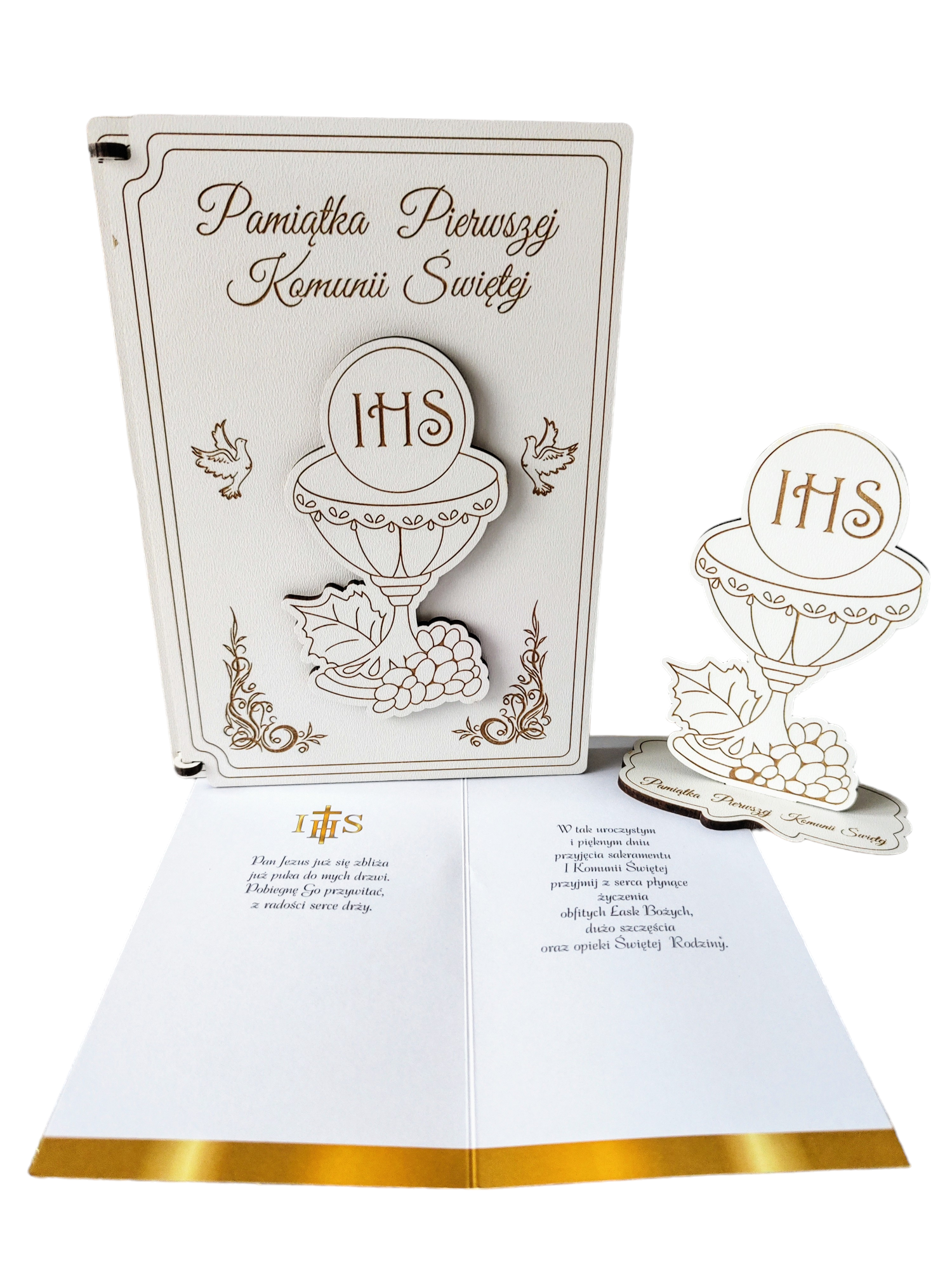 Pamiątka I Komunii Św. Kartka z upominkiem - drewniana kartka KZU3 - obrazek 2