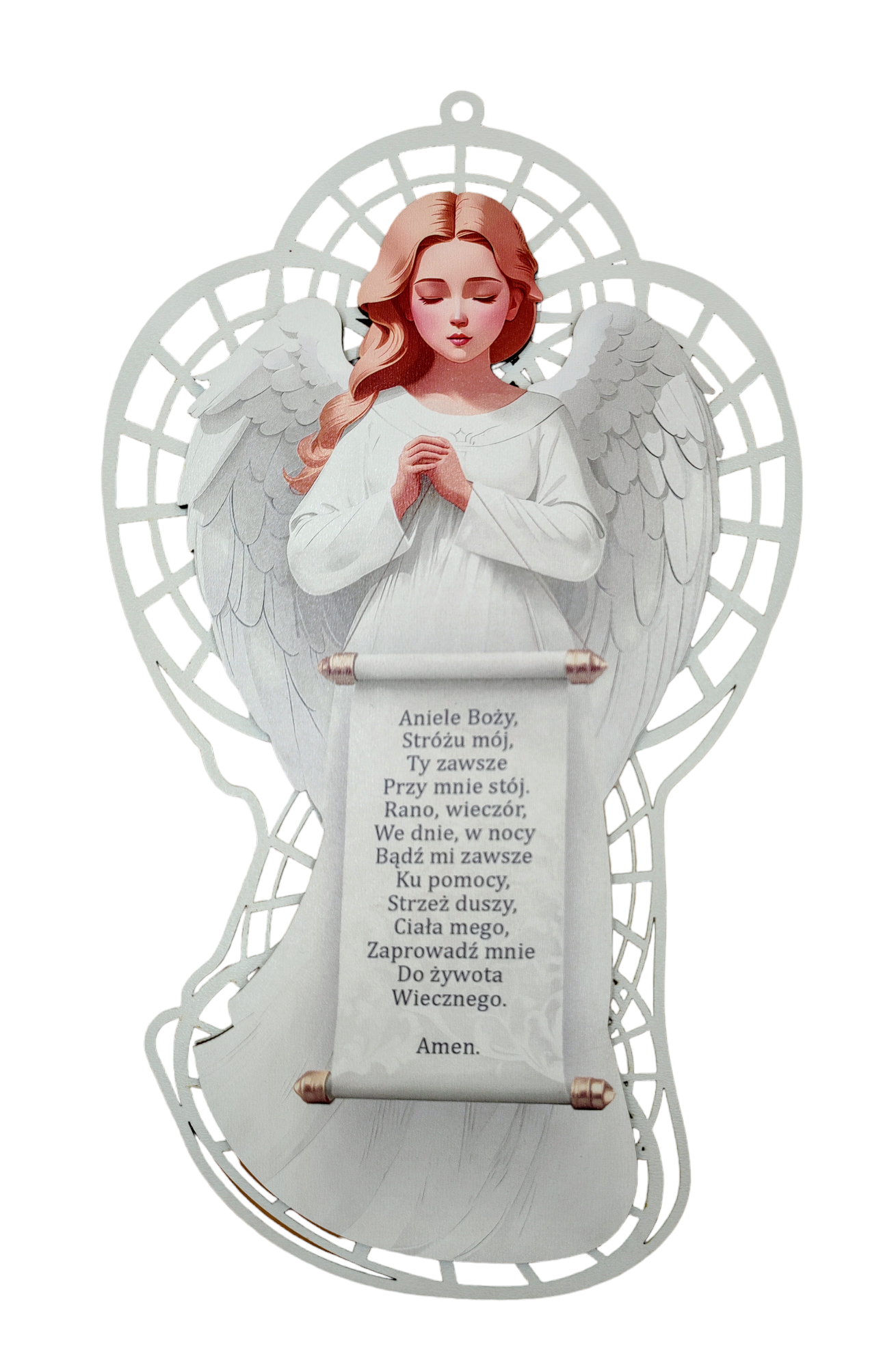 Anioł Pamiątka I Komunii Św. , Chrztu - biały AWS2