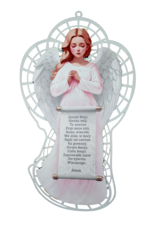 Anioł Pamiątka I Komunii Św. , Chrztu - różowy AWS3