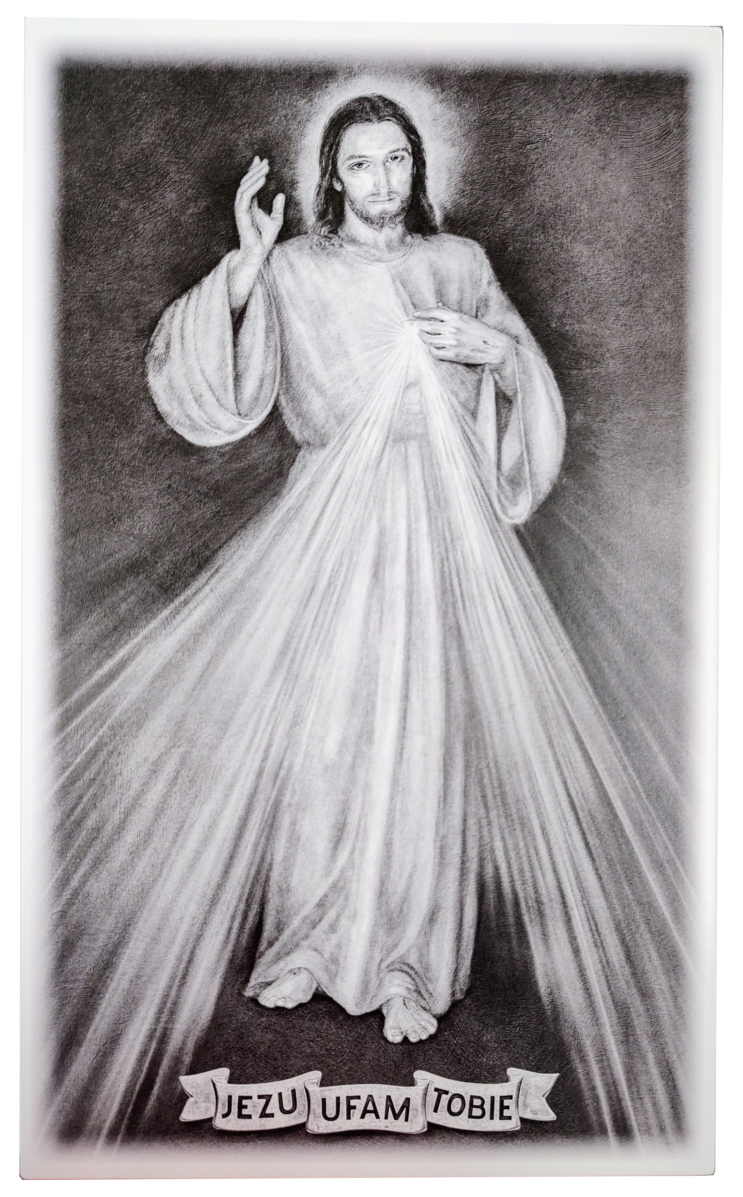 OBRAZ JEZU UFAM TOBIE JEZUS MIŁOSIERNY Czarno - Biały S9 CB 13 x 19cm - obrazek 2
