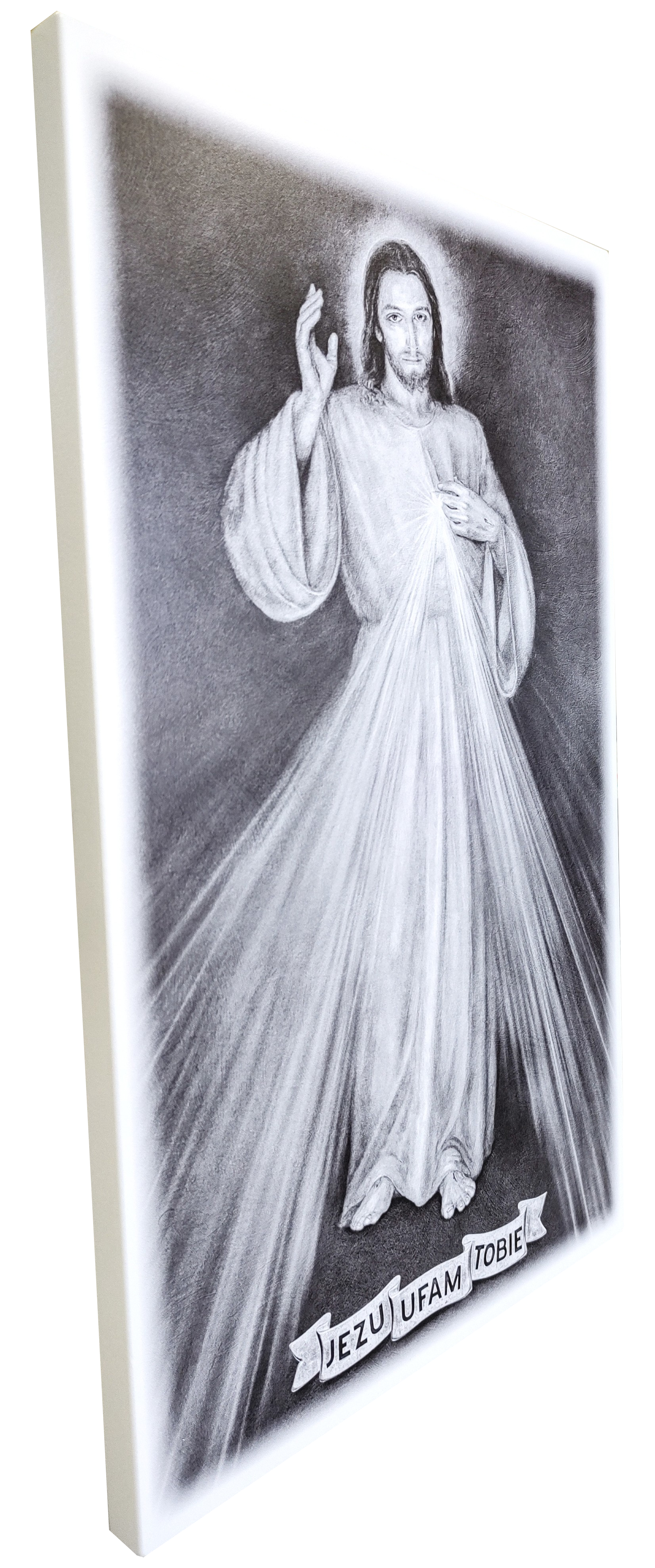 OBRAZ JEZU UFAM TOBIE JEZUS MIŁOSIERNY Czarno - Biały S9 CB 13 x 19cm