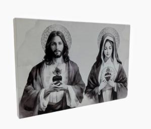 Obraz Serce Jezusa i Serce Maryi M40 Czarno-biały 18 x 27 cm