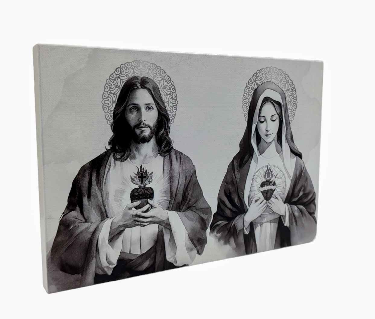 Obraz Serce Jezusa i Serce Maryi M40 Czarno-biały 18 x 27 cm