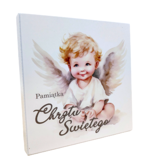 Obraz Kwadrat Aniołek K8 z napisem "Pamiątka Chrztu Świętego"
