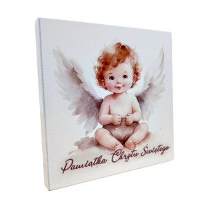 Obraz Kwadrat Aniołek K7 z napisem "Pamiątka Chrztu Świętego"