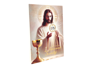 Pamiatka I Komunii Świętej Obraz z Jezusem i Hostią  KJ4 13 x 19 cm