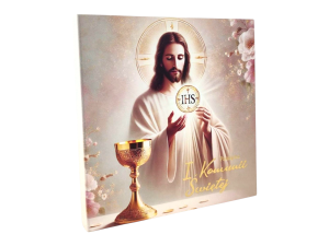 Pamiatka I Komunii Świętej Obraz z Jezusem i Hostią KJ5 17 x 17cm