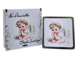 Pudełko z Aniołkiem Stróżem - Prezent,  na Chrzest , Narodziny , Roczek PZO1