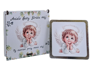 Pudełko z Aniołkiem Stróżem - Prezent,  na Chrzest , Narodziny , Roczek PZO5