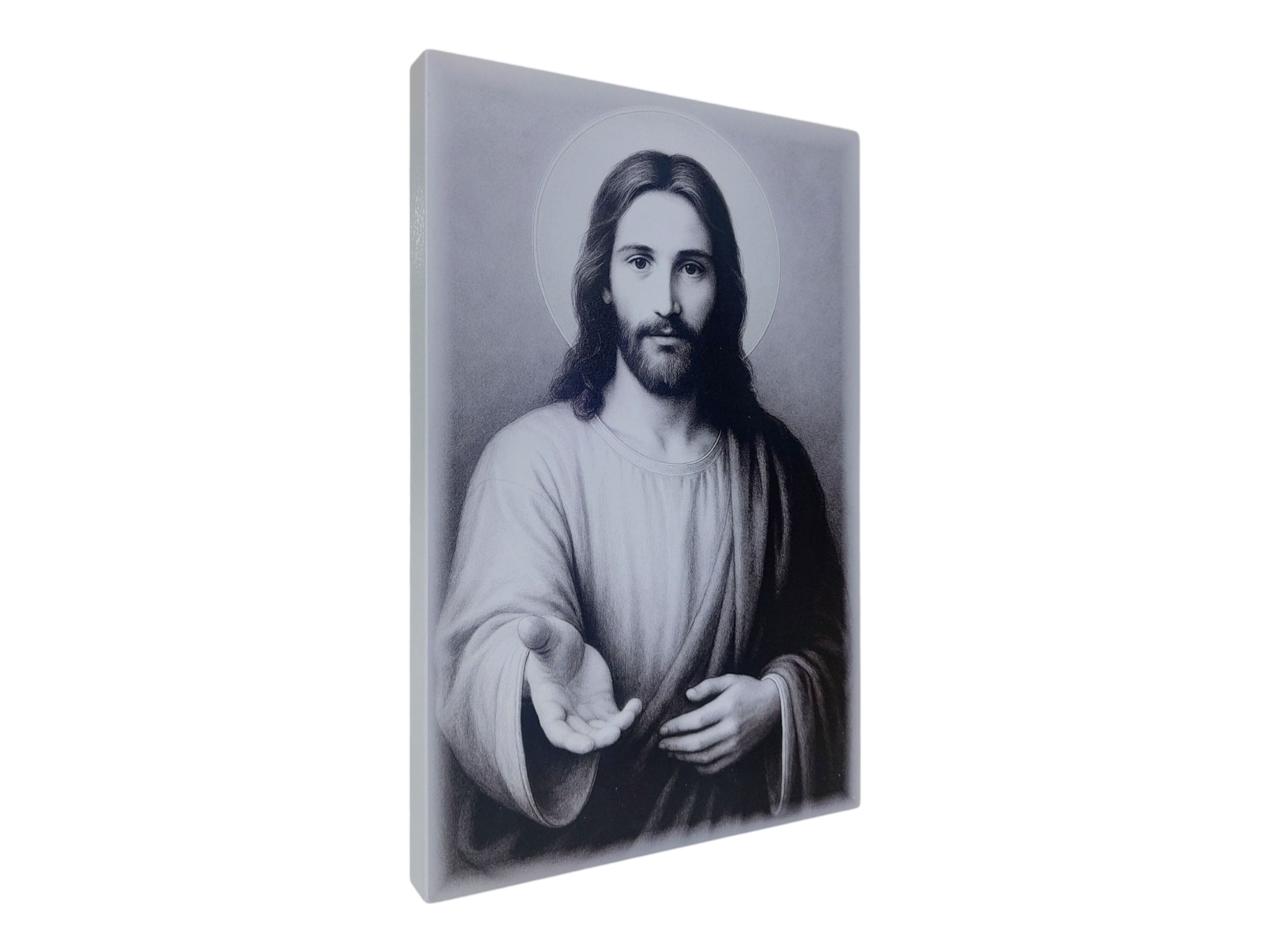 Obraz Jezusa Chrystusa Przyjdz do mnie -Jezus z Otwartą Dłonią czarno -biały M69 18 x 27 cm