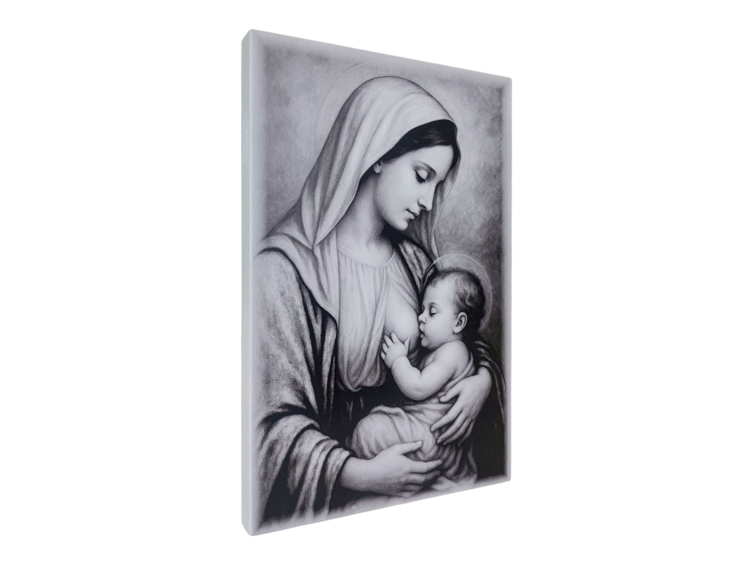 Obraz Święty Matka Boża Karmiąca czarno - biały S80 13 x 19 cm