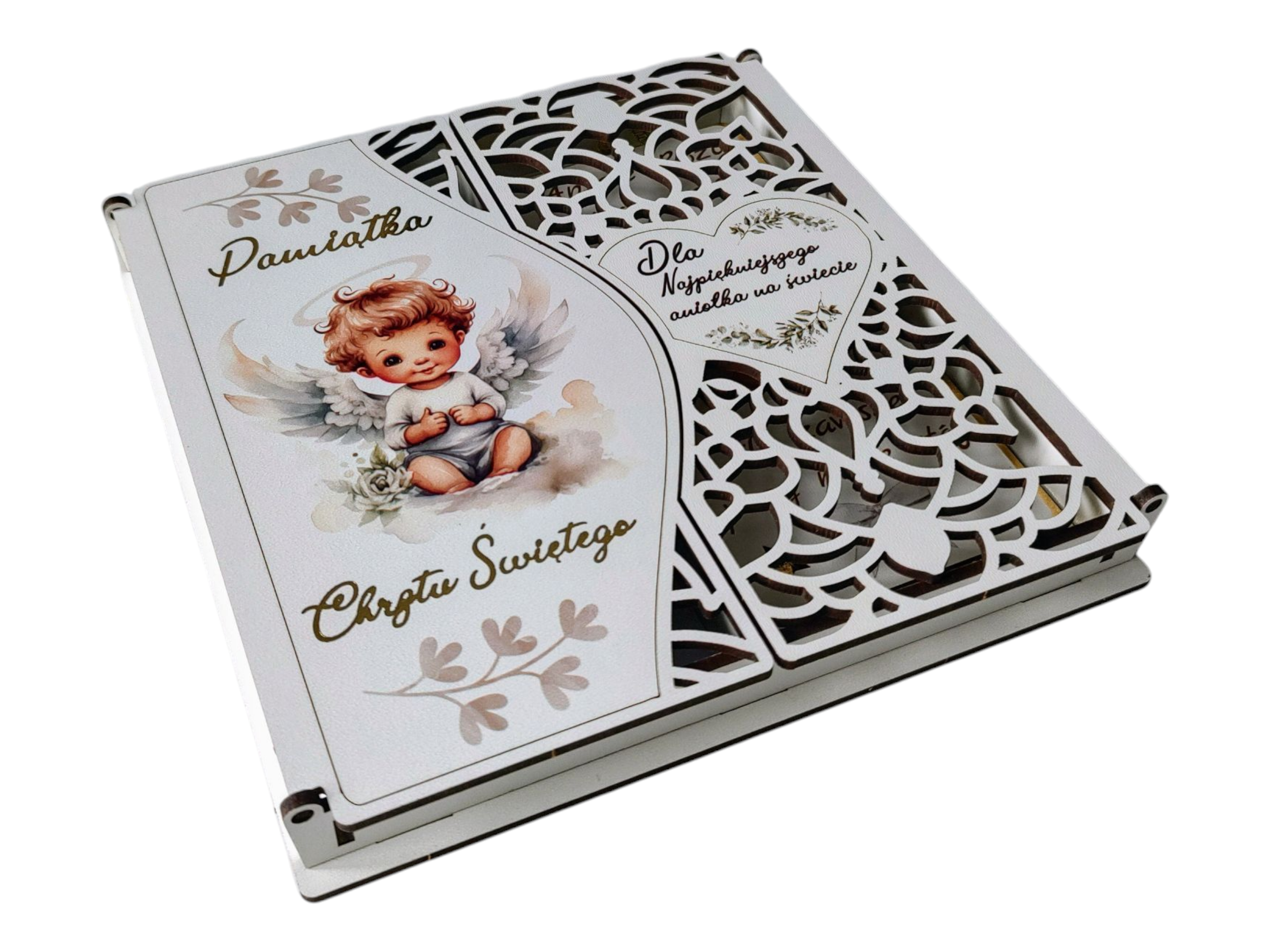 Pamiątka Chrztu Świętego - eleganckie pudełko z aniołkiem PND5 - obrazek 2
