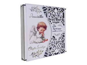 Pamiątka Chrztu Świętego - eleganckie pudełko z aniołkiem PND6