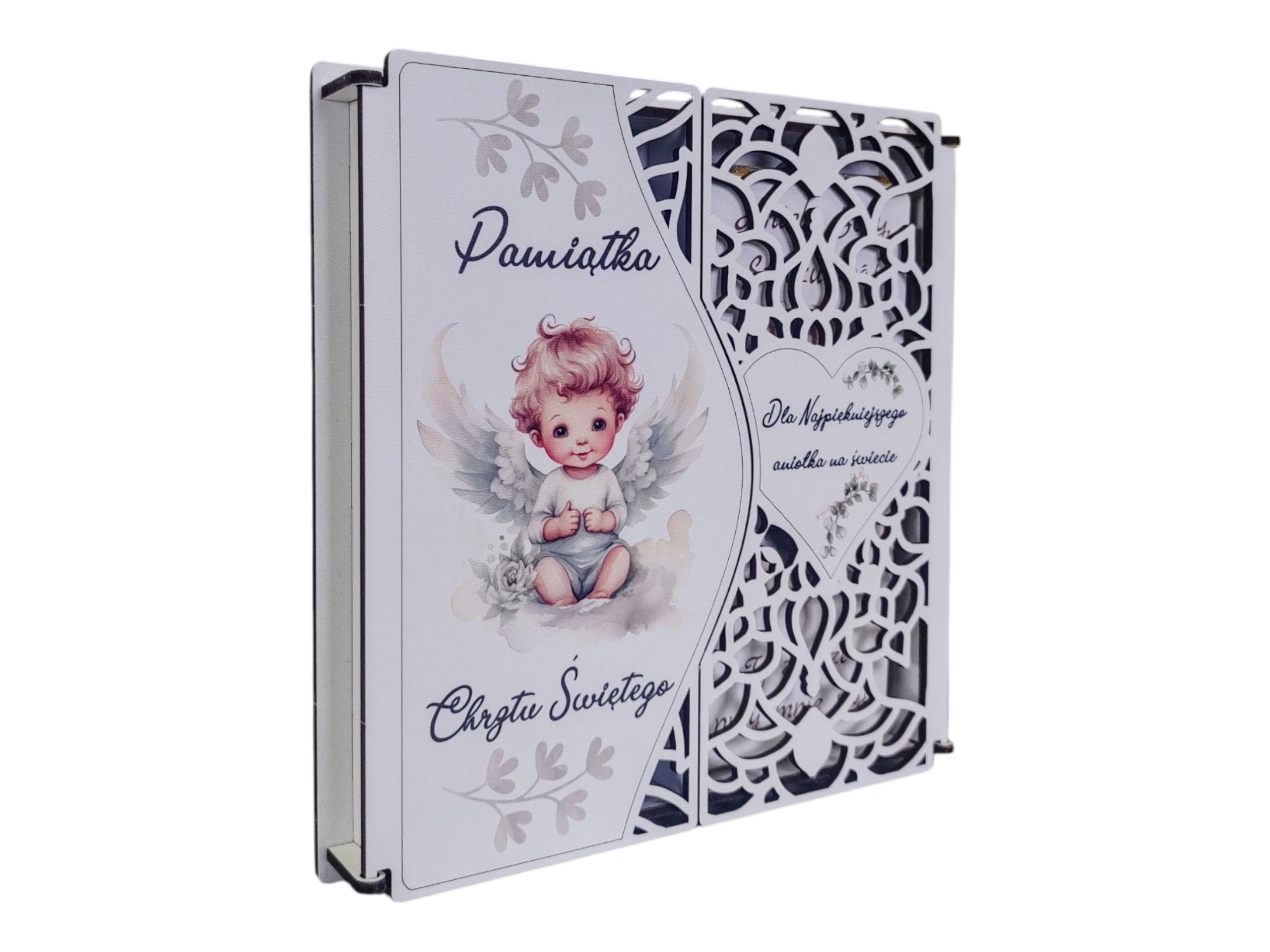 Pamiątka Chrztu Świętego - eleganckie pudełko z aniołkiem PND5