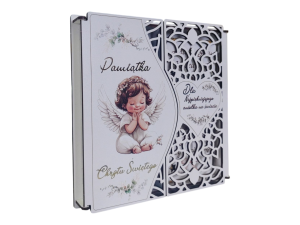 Pamiątka Chrztu Świętego - eleganckie pudełko z aniołkiem PND1