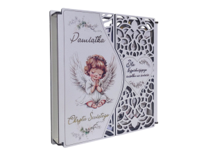 Pamiątka Chrztu Świętego - eleganckie pudełko z aniołkiem PND3