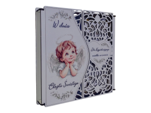 Pamiątka Chrztu Świętego - eleganckie pudełko z aniołkiem PND4