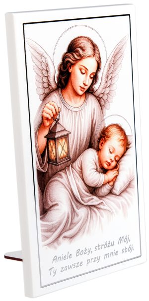 Obrazek Anioł Stróż z modlitwą „Aniele Boży”. M210 14x24cm