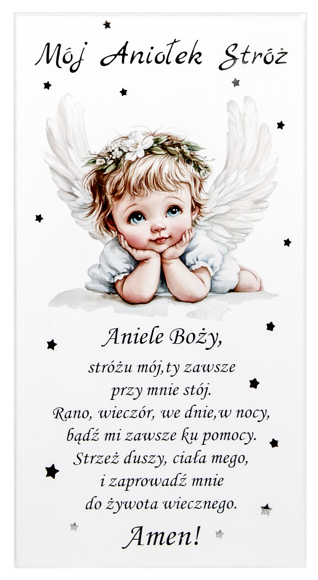 Obrazek Anioł Stróż z modlitwą „Aniele Boży”. S201 10x19cm - obrazek 2