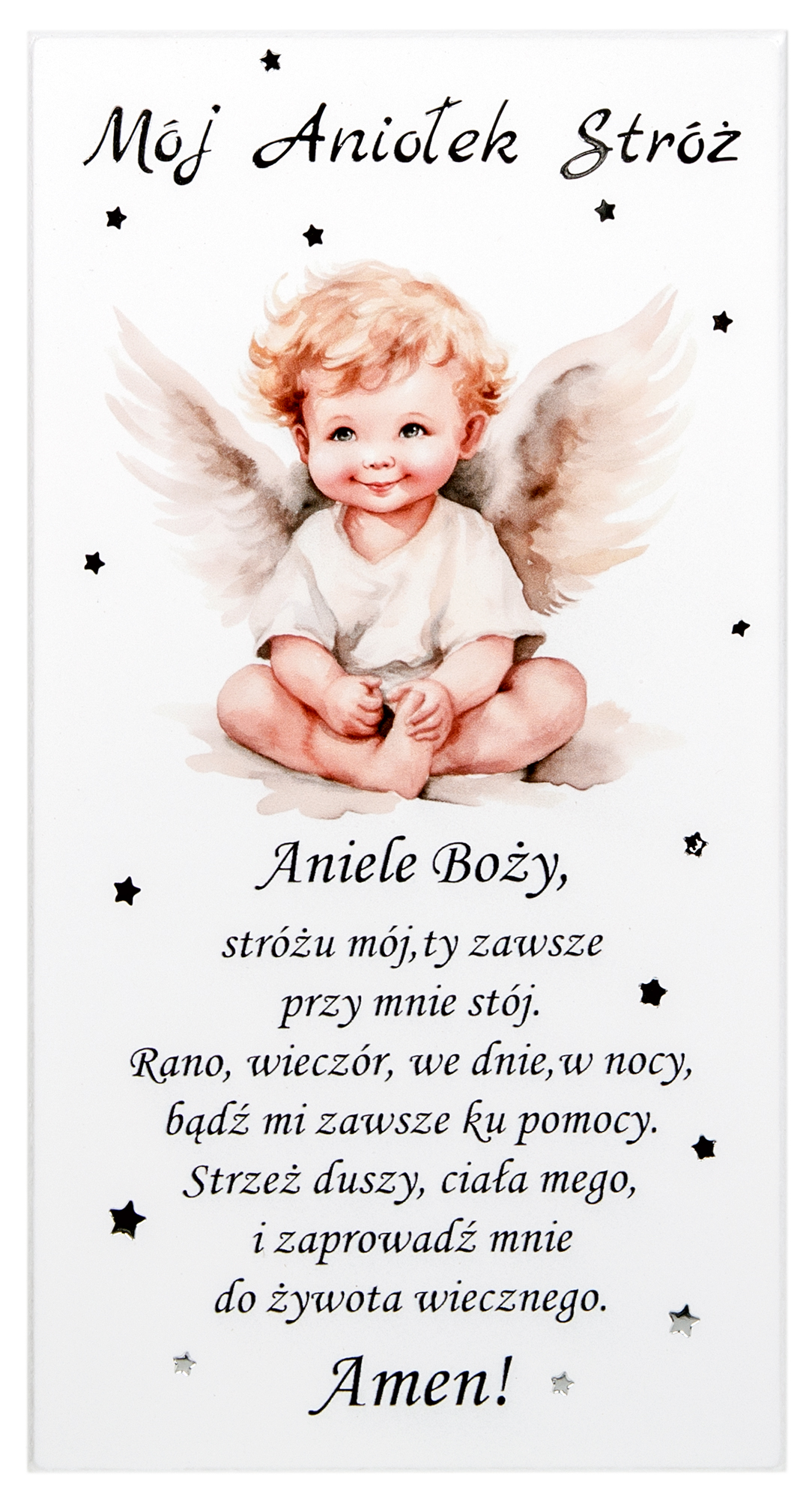 Obrazek Anioł Stróż z modlitwą „Aniele Boży”. S207 10x19cm - obrazek 2