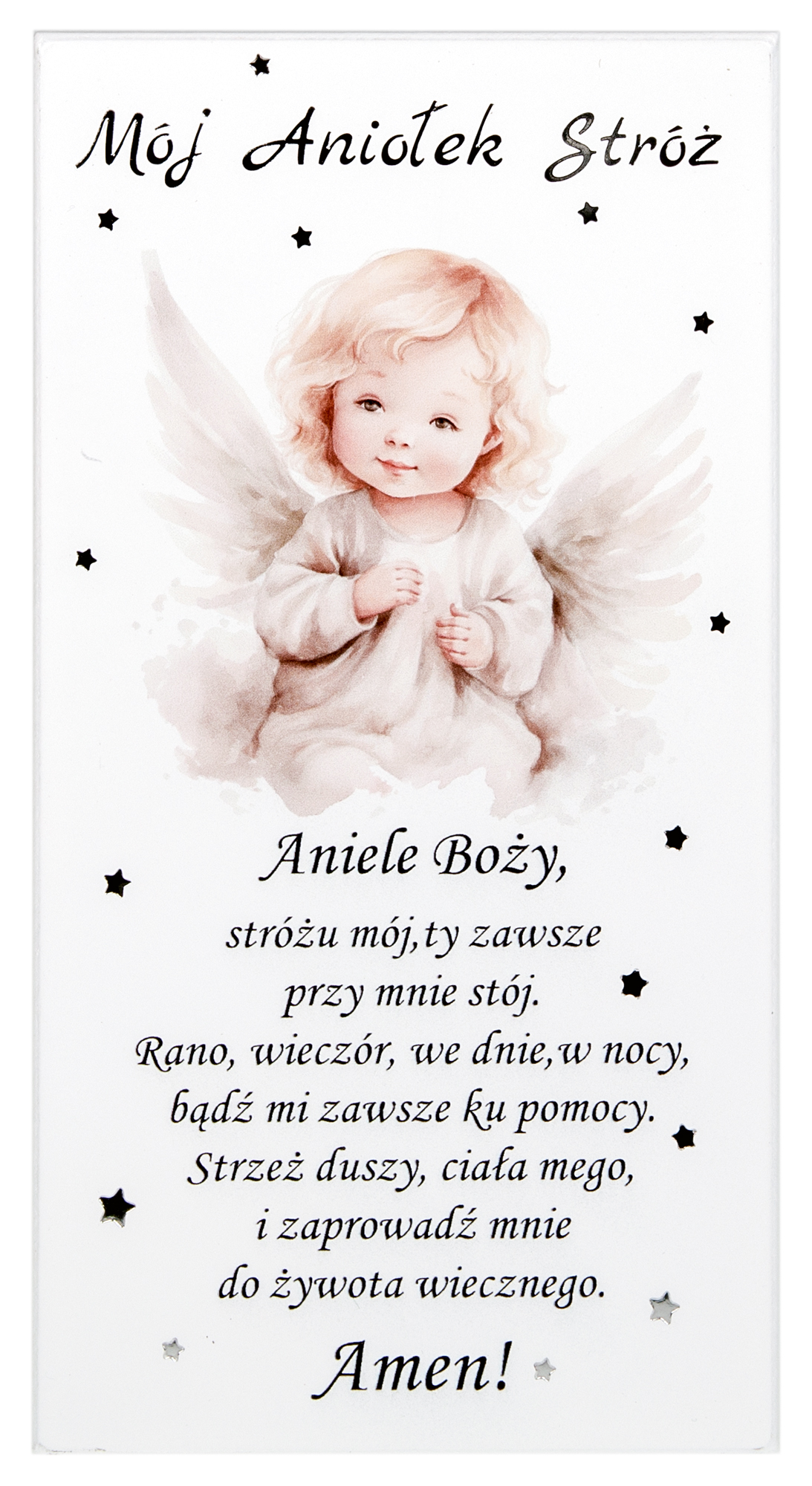 Obrazek Anioł Stróż z modlitwą „Aniele Boży”. S202 10x19cm - obrazek 2